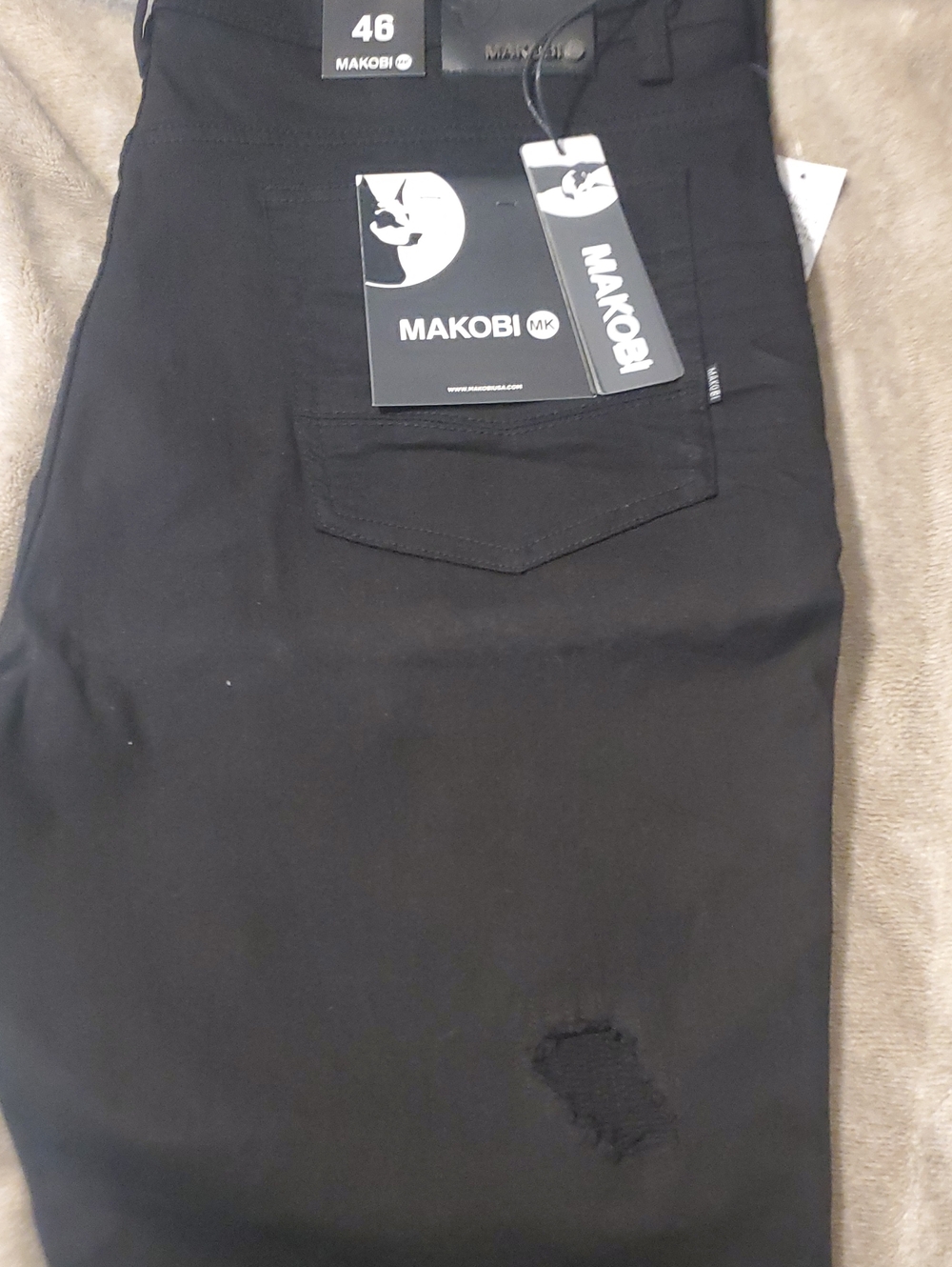Makobi Men's Skinny Black Jeans with Subtle Distress
